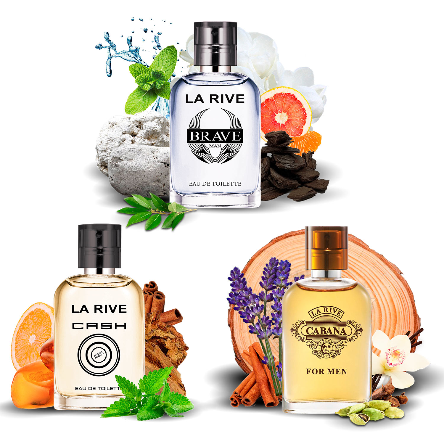 Kit 3 perfumes La Rive Brave, Cash Man e Cabana 30ml Masculino, amadeirado, marcante, dia e noite - Mercari Perfumes