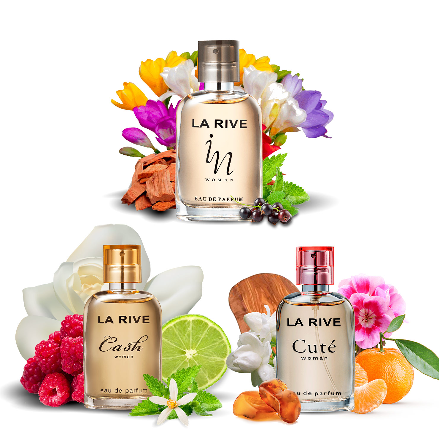 Kit 3 perfumes La Rive In woman, Cash woman e Cute 30ml Feminino, floral frutal, romantico, todo dia - Mercari Perfumes