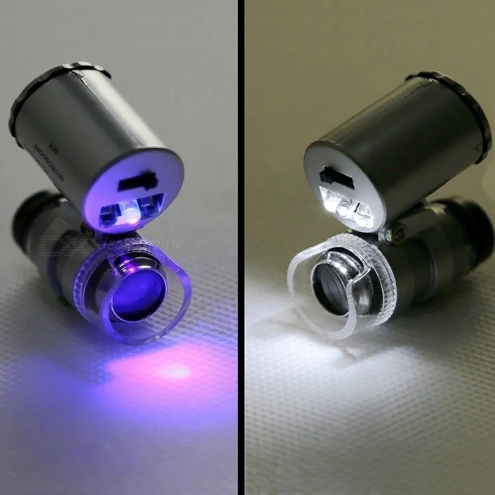 Mini-microscópio 60x Lupa com leds branco e UV + uso com celular