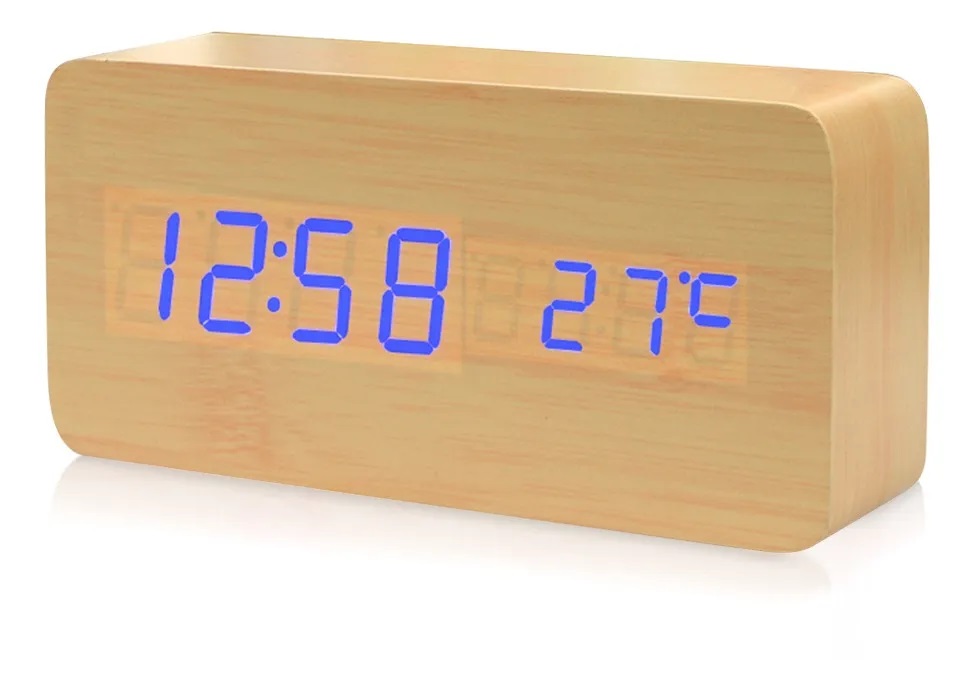 Relógio de mesa digital data hora temperatura led sensor