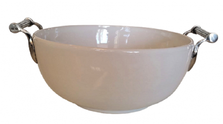 Saladeira de cerâmica com alças de Estanho John Somers, Ø27cm - Branca - TI04B33