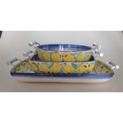 Conjunto de cerâmicas Luis Salvador com alças de estanho - desenho limão siciliano novo (CNJ-LS-T733)