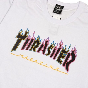 Camiseta Thrasher Masculino Double Flame Neon Branco