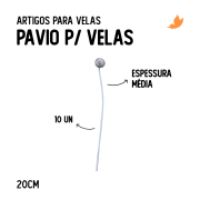 Pavio P/ Vela Espessura Média 20cm - 10 UND