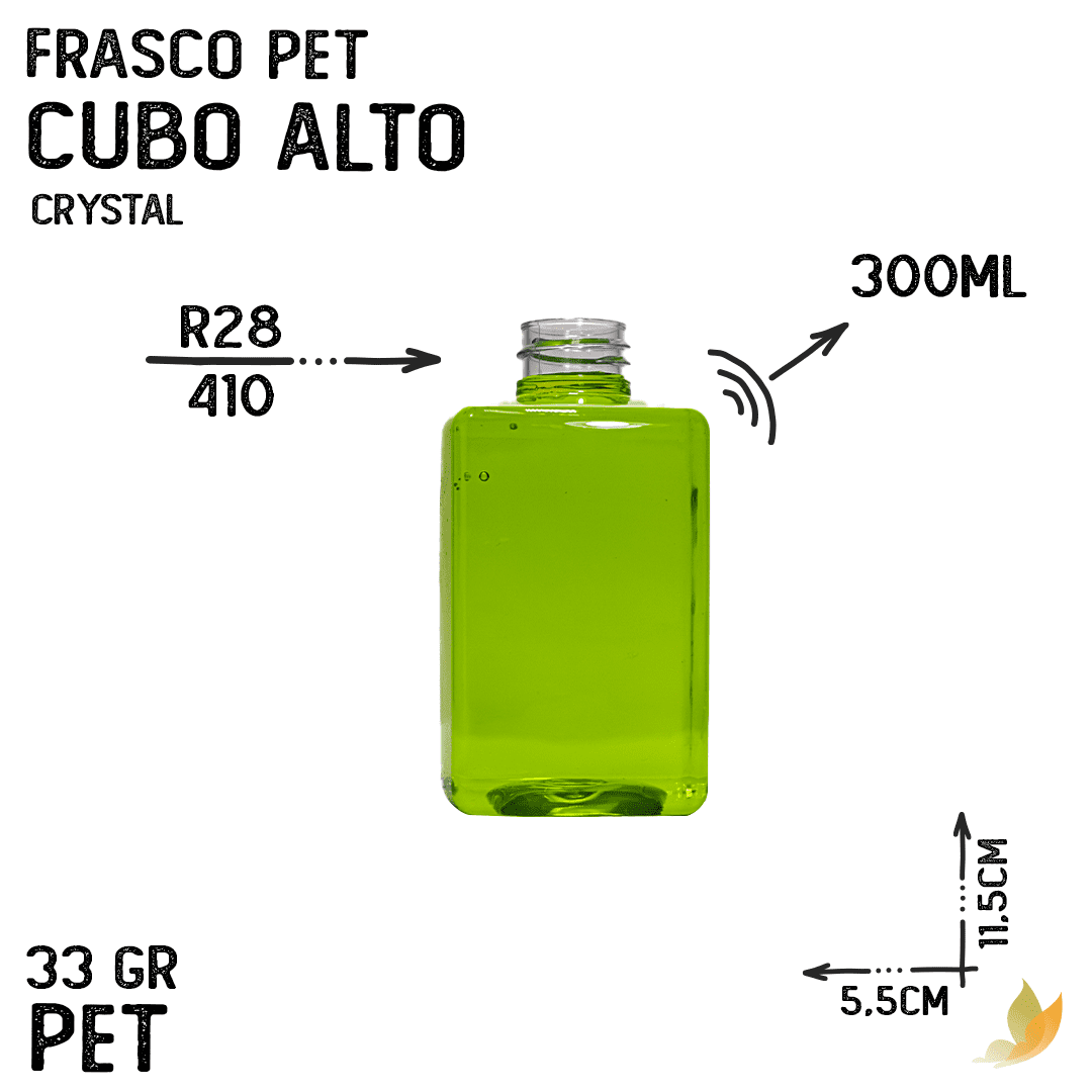 Frasco Pet Cubo Alto R28 Incolor 300 ml