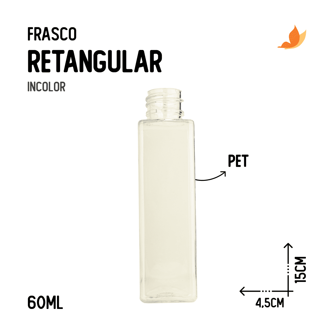 Frasco Pet Retangular R20 Incolor 60 ml - Foto 0
