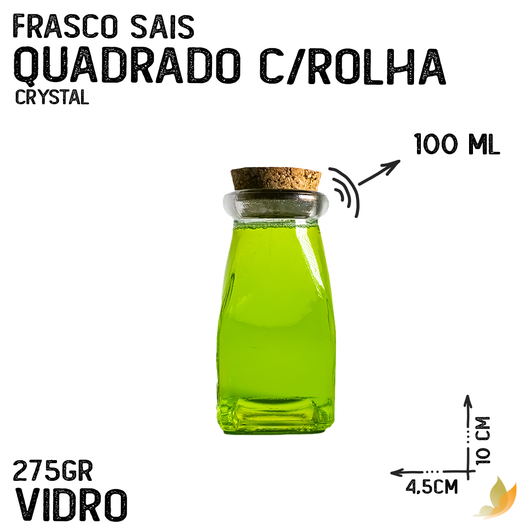 Frasco Sais Quadrado C/Rolha 100 ml