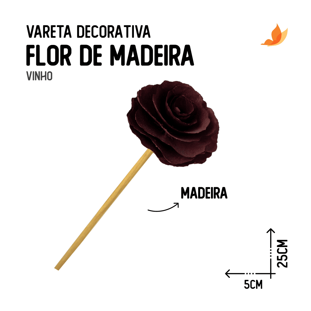 Vareta Decorativa Flor de Madeira Vinho - Foto 0