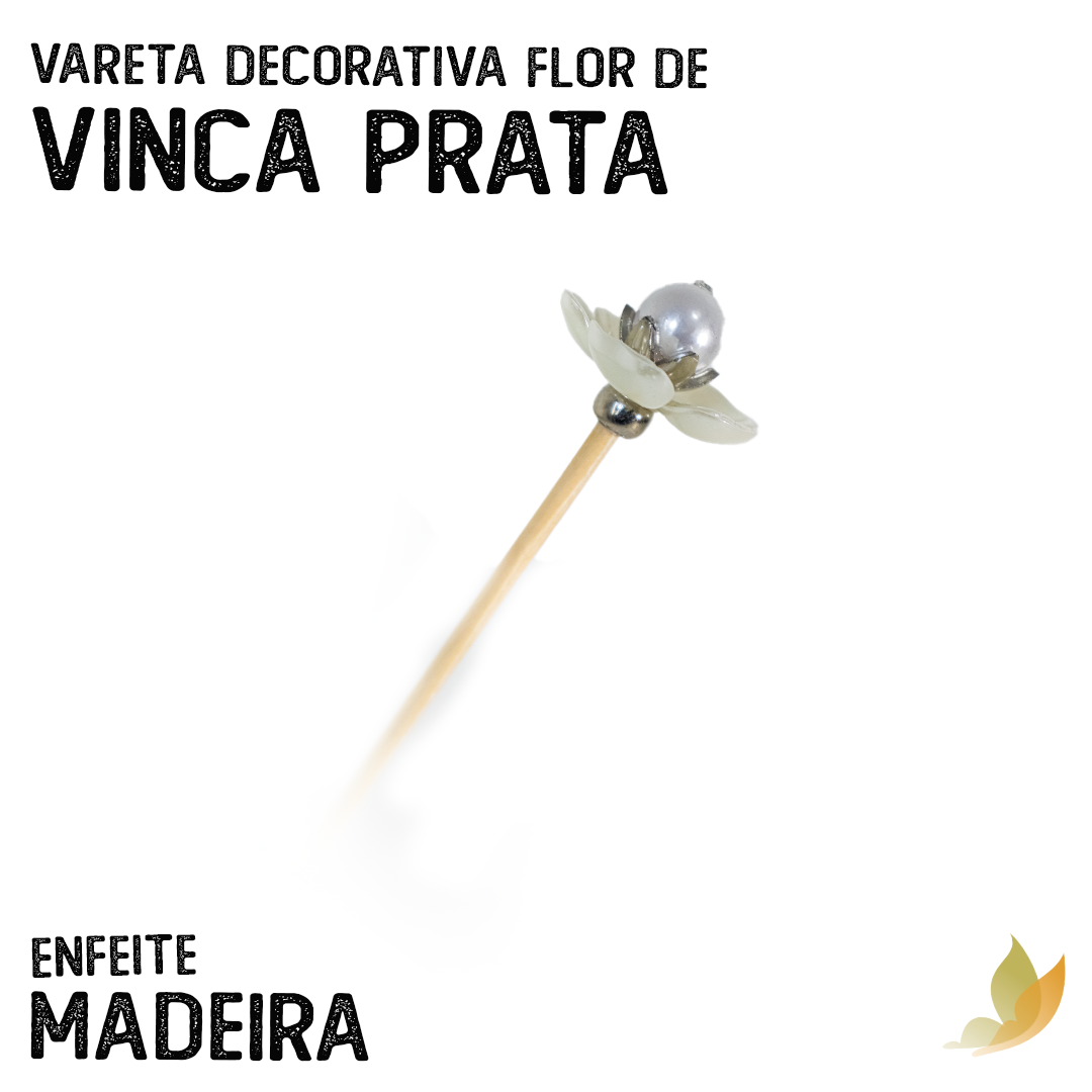 Vareta Decorativa Flor de Vinca Prata C/ Pérola - Foto 0