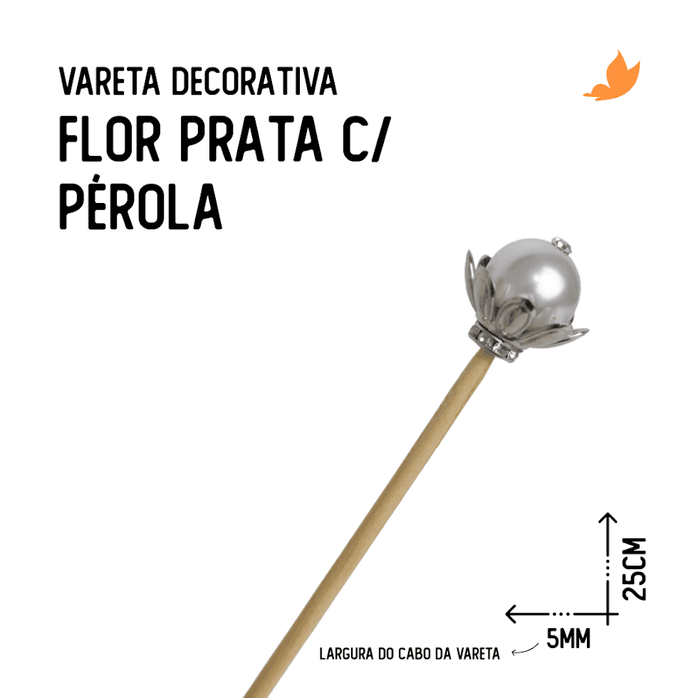 Vareta Decorativa Flor Prata C/ Pérola - Foto 0