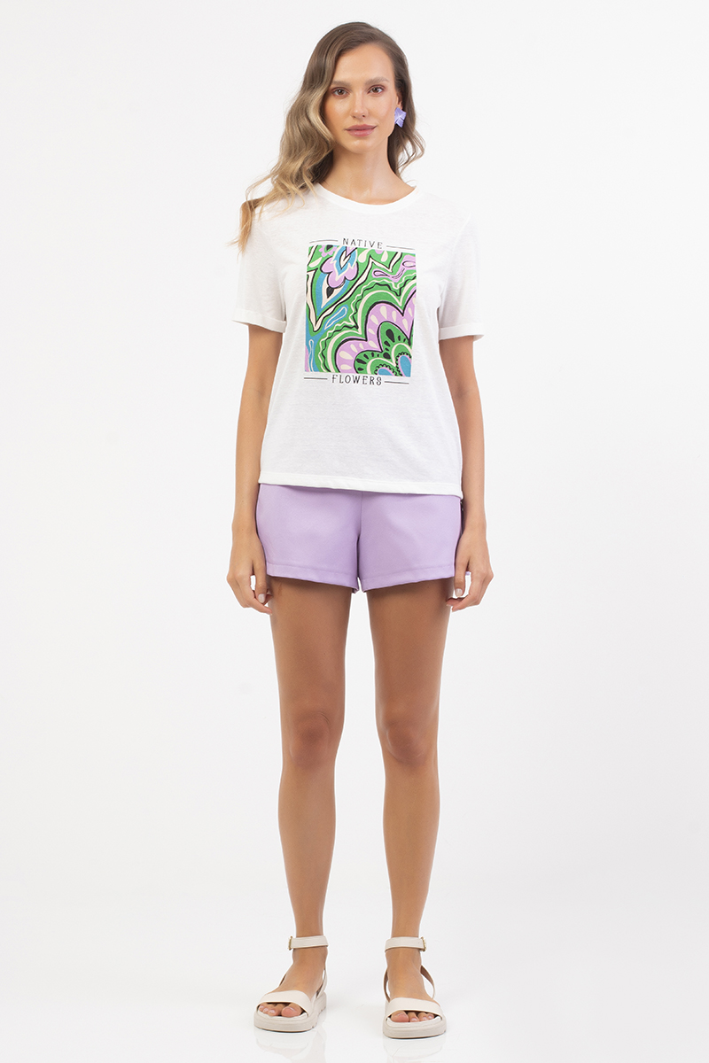 Blusa t-shirt manga curta em malha ecológica com estampa exclusiva
