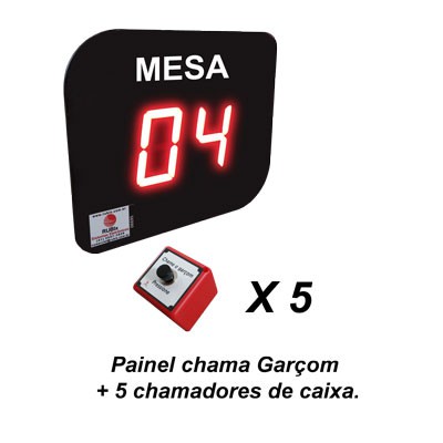 KIT Painel eletrônico de led Chama Garçom para 5 mesas.
