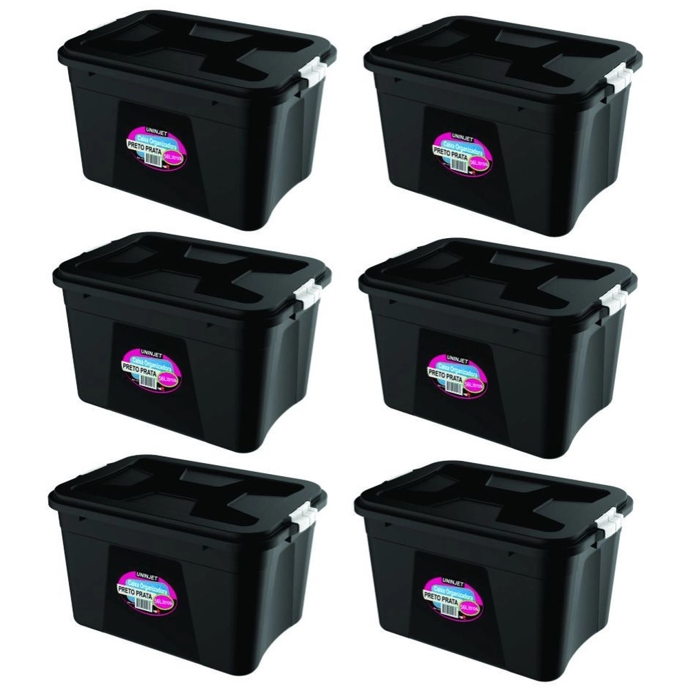 Kit 6 caixas organizadoras de 20 litros preta