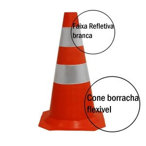 CONE BORRACHA FLEXIVEL 75CM COM FAIXA REFLETIVA