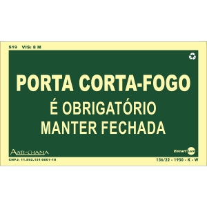 PLACA PVC RIGIDO PORTA CORTA FOGO FOTOLUMINESCENTE 0,80MM 24X12 PAF-913