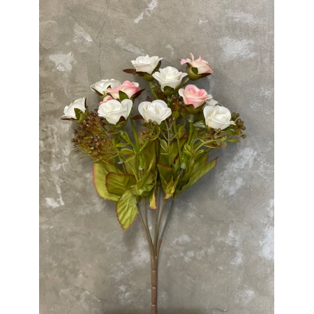 Buquê de Mini Rosas - Branco e Rosa de 27cm