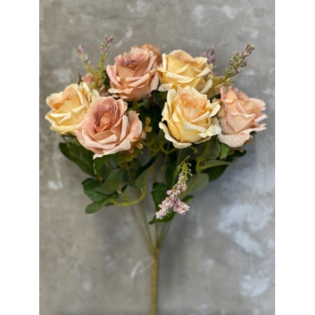 Buquê de Rosas - Rosa e Amarelo Envelhecido de 45cm