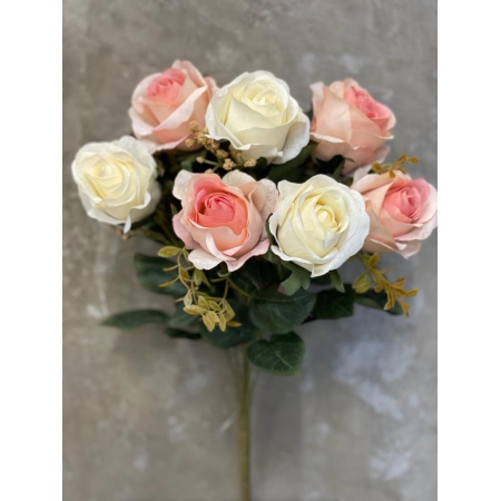 Buquê de Rosas - Rosa e Branco de 43cm
