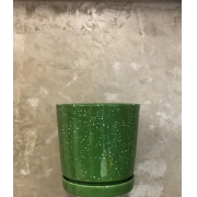Vaso de Cerâmica Cilíndrico Verde P com prato 14x14cm