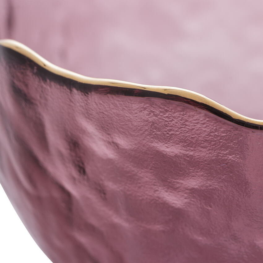 Bowl de Cristal Martelado com Borda Dourada - Rosa de 13x6,5cm