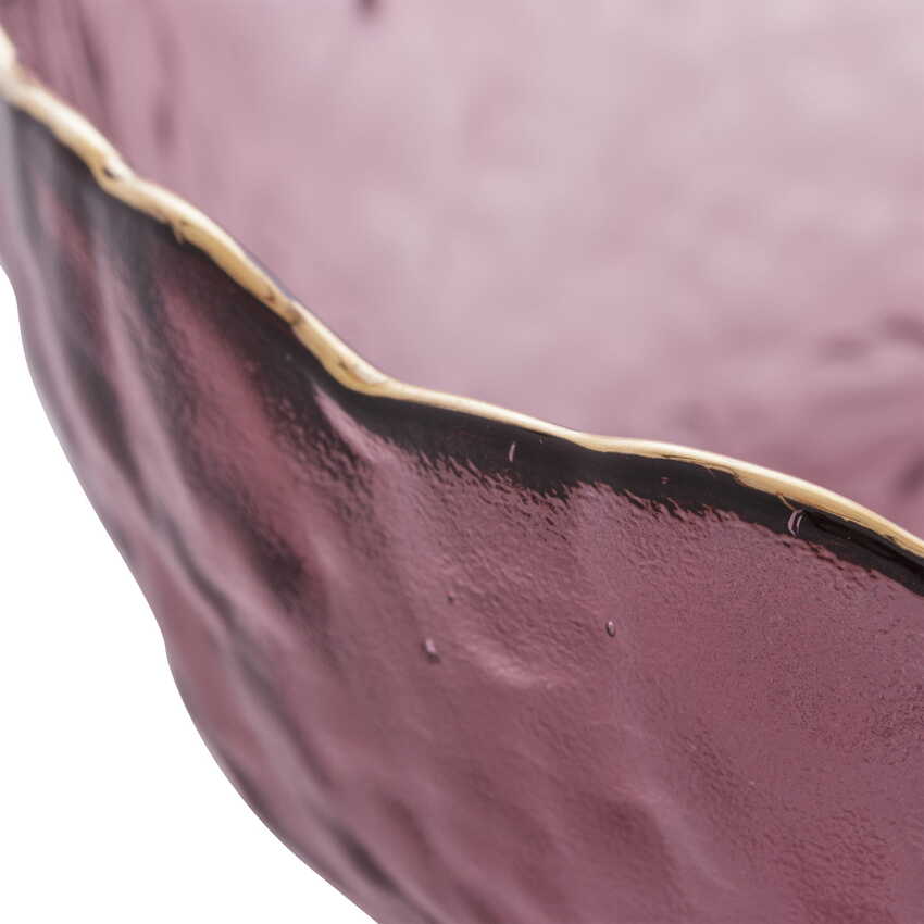 Bowl de Cristal Martelado com Borda Dourada - Rosa de 16,5x8cm