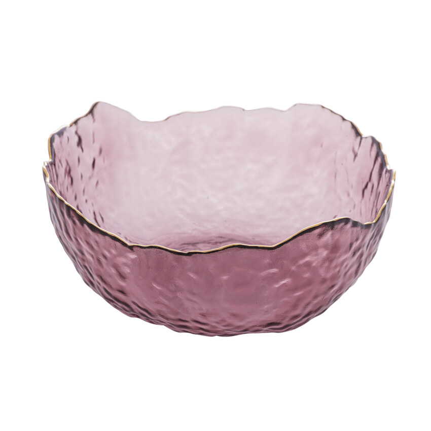 Bowl de Cristal Martelado com Borda Dourada - Rosa de 19x10cm