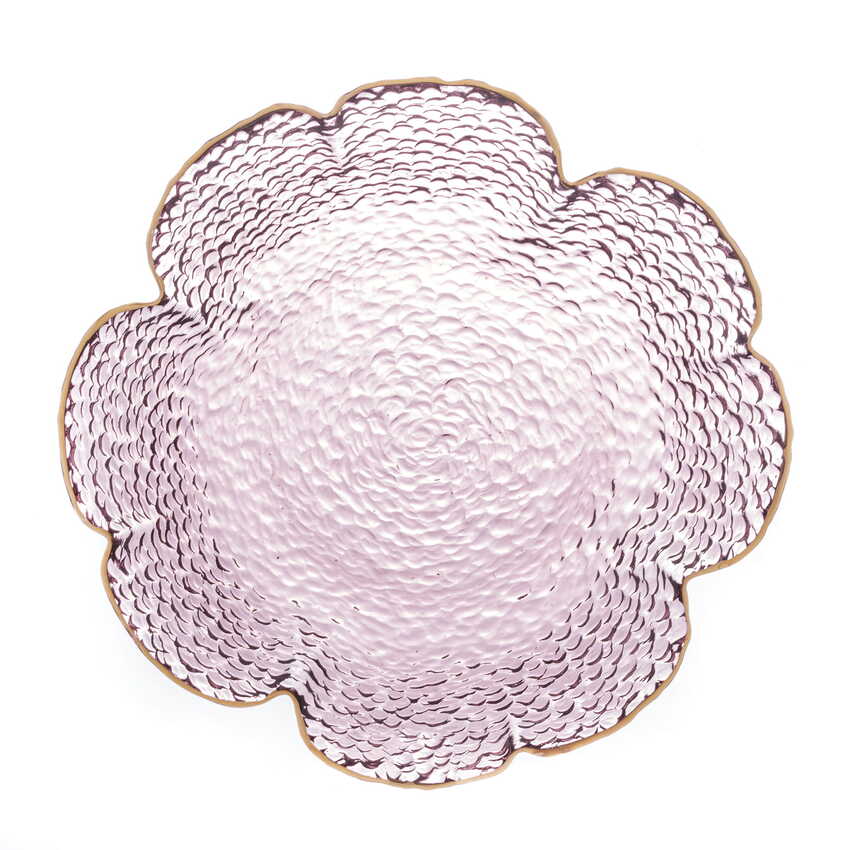 Bowl Flor Cristal Martelado c/ Borda Dourada - Rosa de 14,5x3,5cm