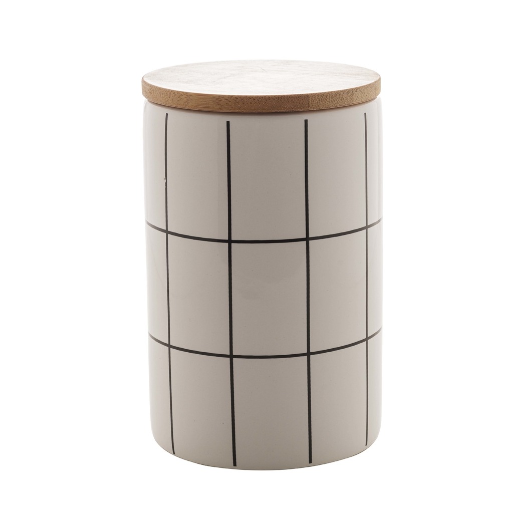 Potiche de Cerâmica com tampa de Bambu Turim Branco 12,5x10x10cm