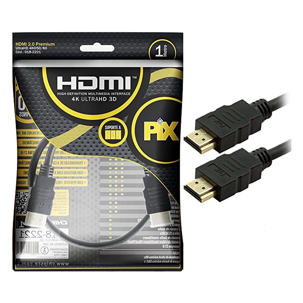 Cabo HDMI Gold 2.0 4K HDR 19P 1m 018-2221