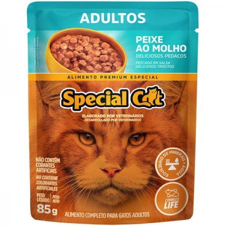 Kit c/ 24 Ração Úmida Special Cat Sachê Peixe para Gatos Adultos 85gr