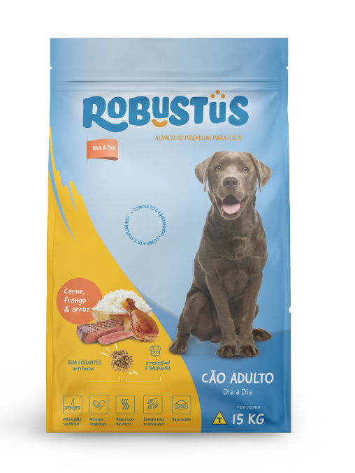 Ração Robustus Todo Dia  para Cães Adultos Sabor Carne e Frango em Embalagem 15kg - Sem Corantes e 21%