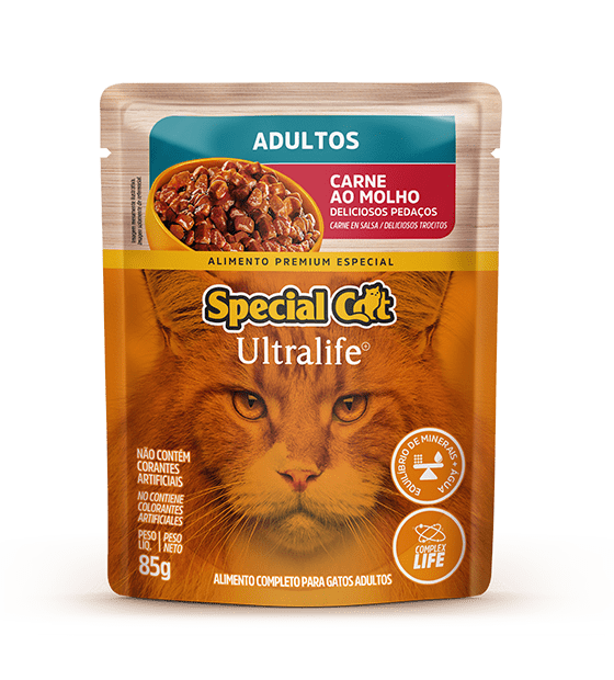 Ração Úmida Special Cat Sachê Carne para Gatos Adultos 85gr Caixa c/ 12 Un.