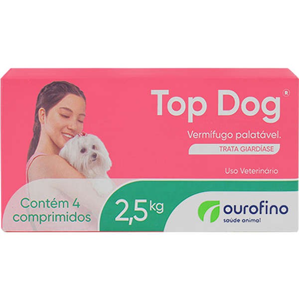VERMÍFUGO TOP DOG OURO FINO CÃES DE 2,5KG CAIXA COM 04 COMPRIMIDOS