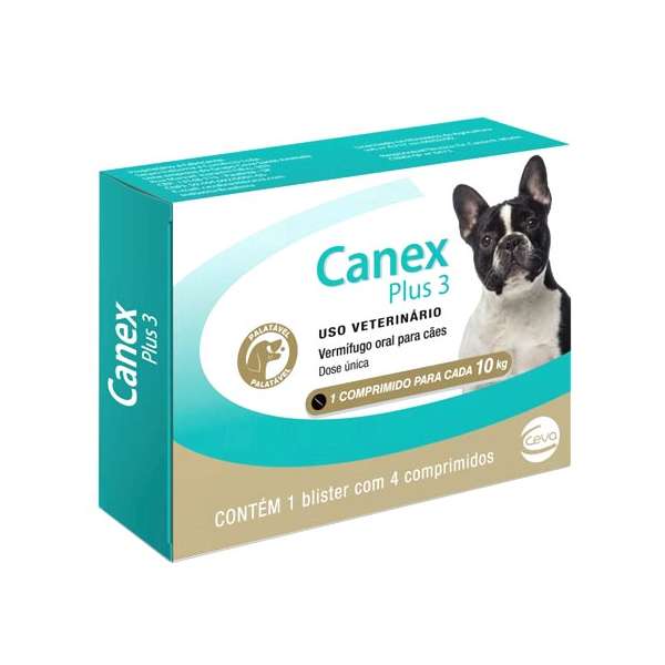 Vermífugo Canex Plus 3 para Cães até 10kg com 4 Comprimidos - Ceva