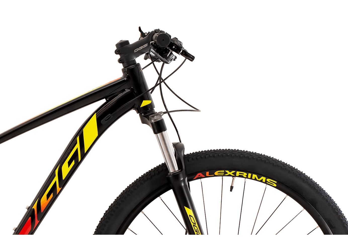 Bicicleta MTB Aro 29 Oggi Big Wheel 7.0 18v Alivio 2022 - Preto / Vermelho / Amarelo