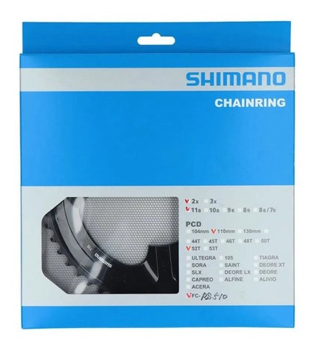 Coroa Engrenagem Shimano Fc Rs510 52d 2x11v Bcd 110mm Preto