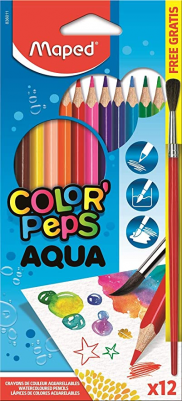 Lápis de Cor Aquarelável + Pincel de Madeira, Maped, Color Peps 12 Cores