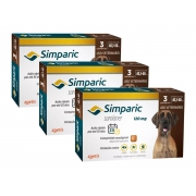 Kit 3 Antipulgas e Carrapatos Zoetis Simparic 120 mg para Cães 40,1 Kg a 60 Kg Com 3 Comprimidos Cada