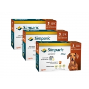Kit 3 Antipulgas e Carrapatos Zoetis Simparic 20 mg para Cães 5,1 Kg a 10 Kg Com 3 Comprimidos Cada