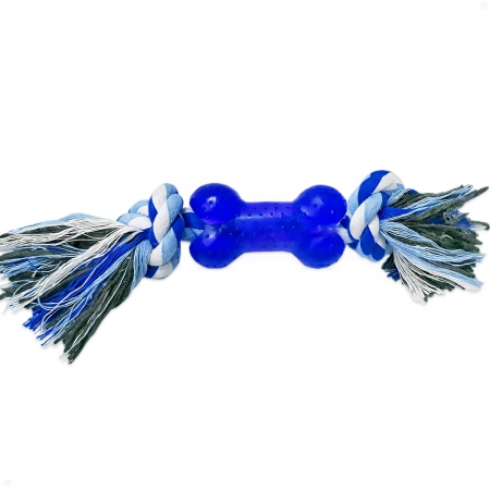 Mordedor Interativo Osso com Corda Azul Para Cães