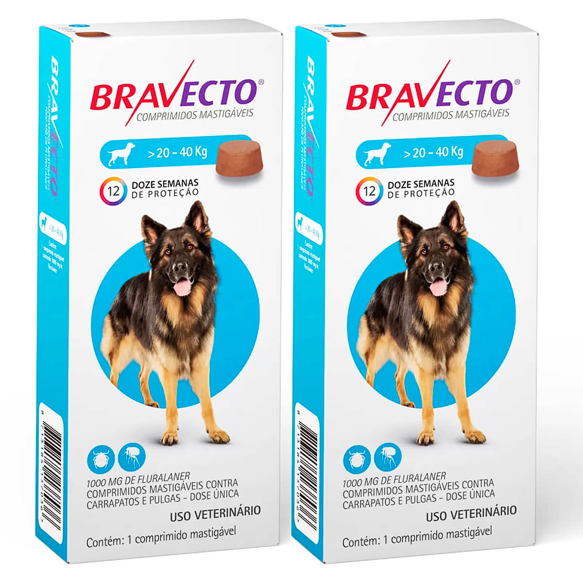 Kit 2 Bravecto para Cães de 20 a 40 Kg Antipulgas e Carrapatos