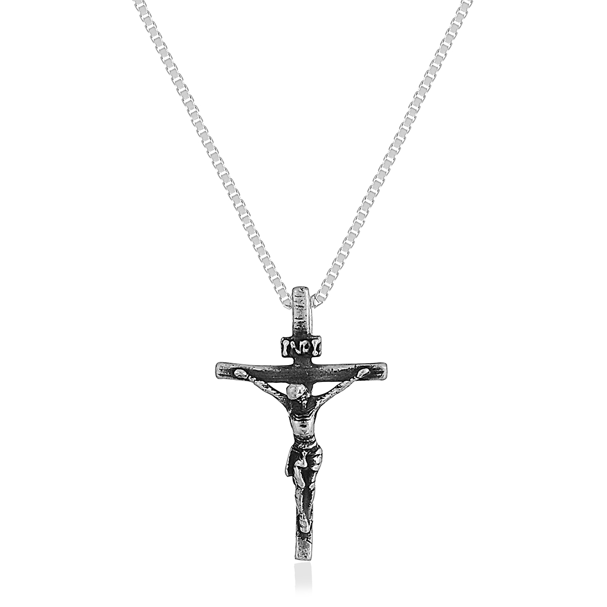 Colar Mini Crucifixo Cristo Prata 925