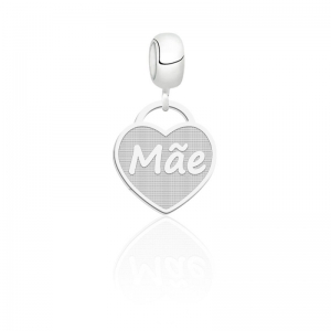 Berloque de prata coração com palavra "Mãe" escrita bali