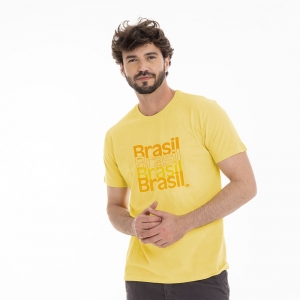 Camiseta de Algodão Estonada Amarela 4 Brasil Degradê
