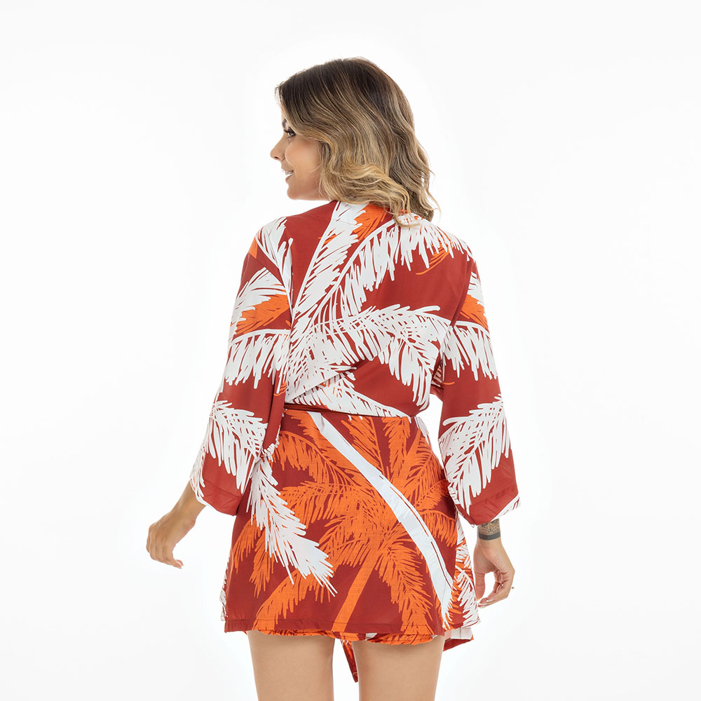 Kimono Atena Big Coqueiro Fundo Vermelho #4