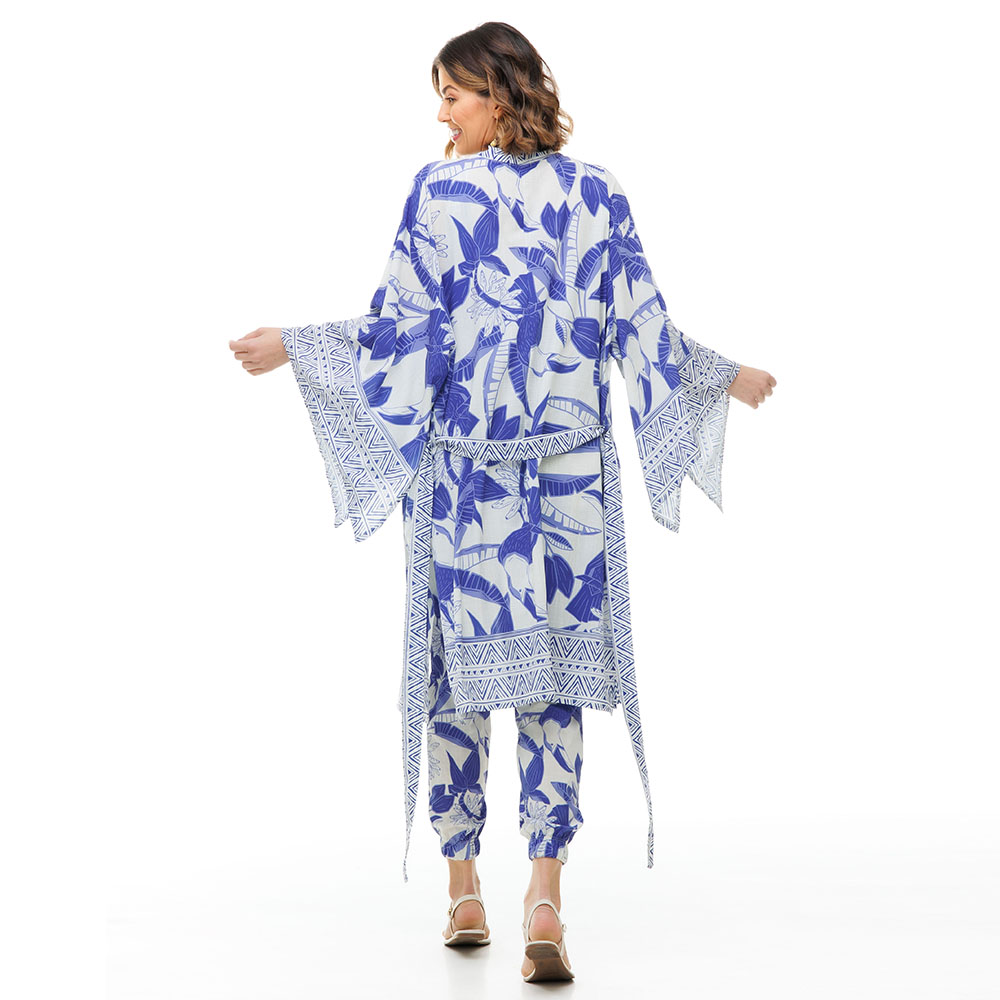 Kimono Cerejeira Tucano Lilás Fundo Linho #4