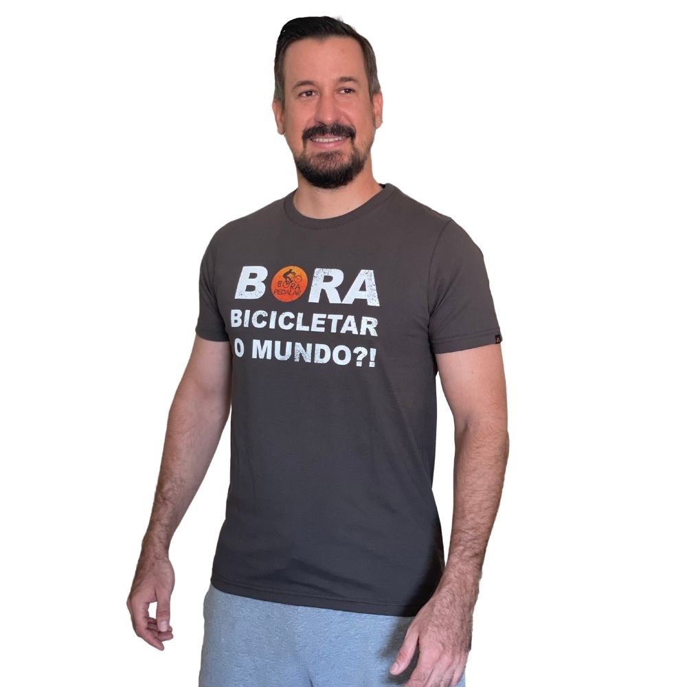 Camiseta Go Bike Casual Ciclismo Bora Bicicletar o Mundo Cinza