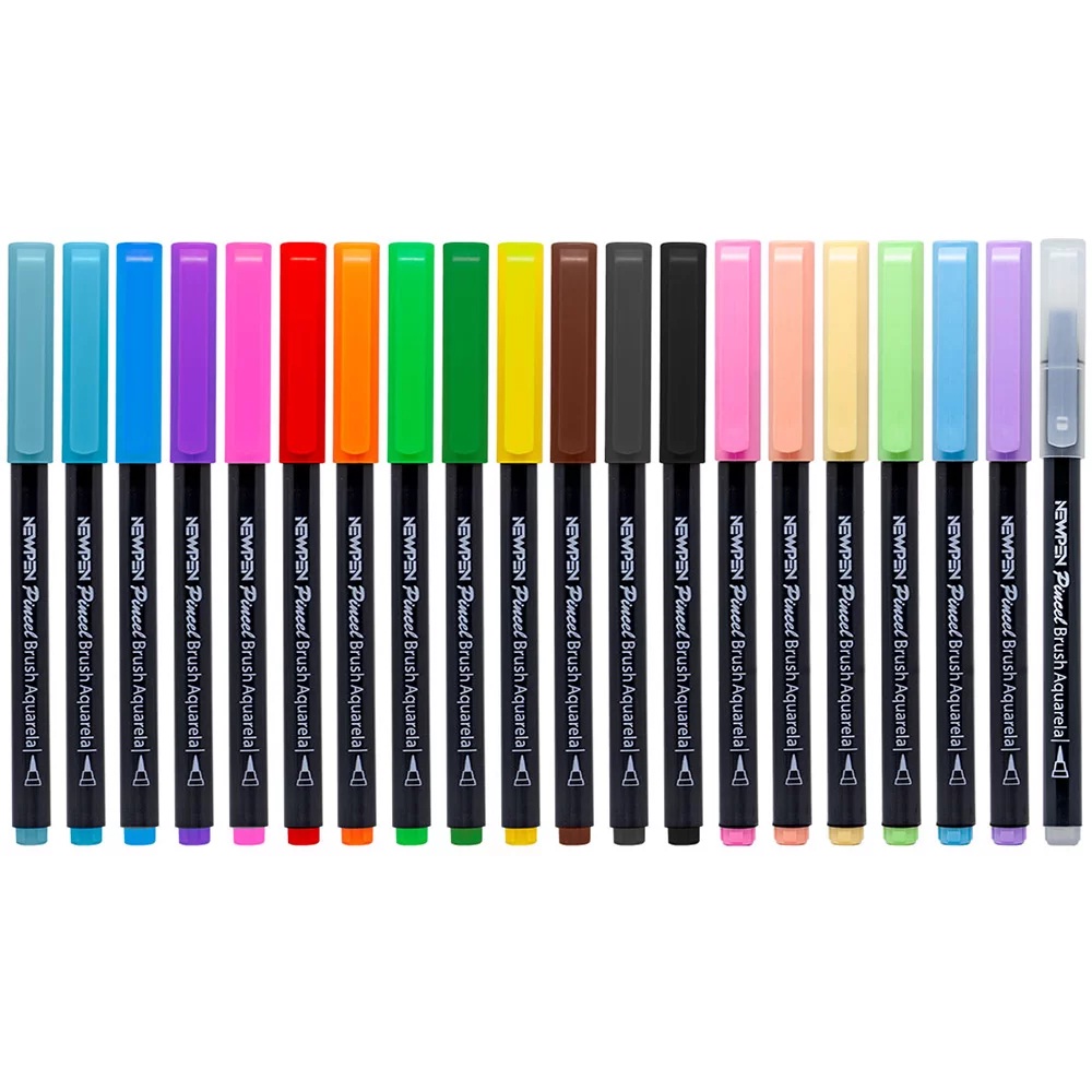 Caneta Pincel Brush Pen NEWPEN c/ 20 Cores + Blender