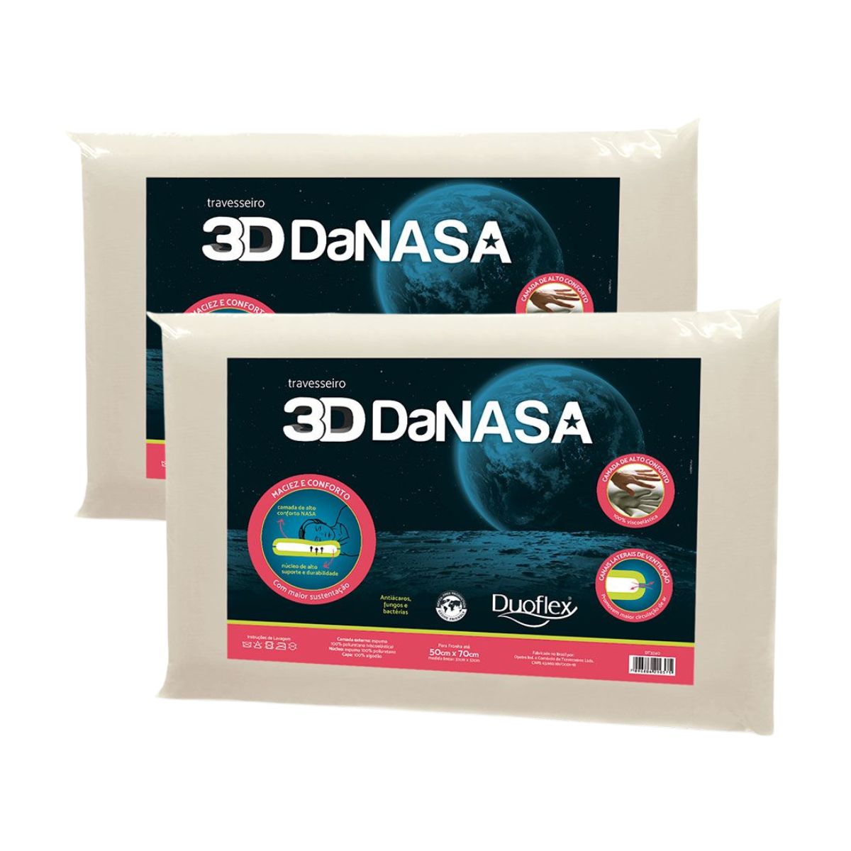 Travesseiro 3D Danasa Kit 2 unidades Duoflex