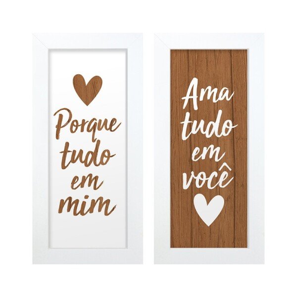 Dupla de Quadros Decorativos Frases Quarto do Casal Apaixonado Coração Amor Noivo Namorado Quadro de parede Sala